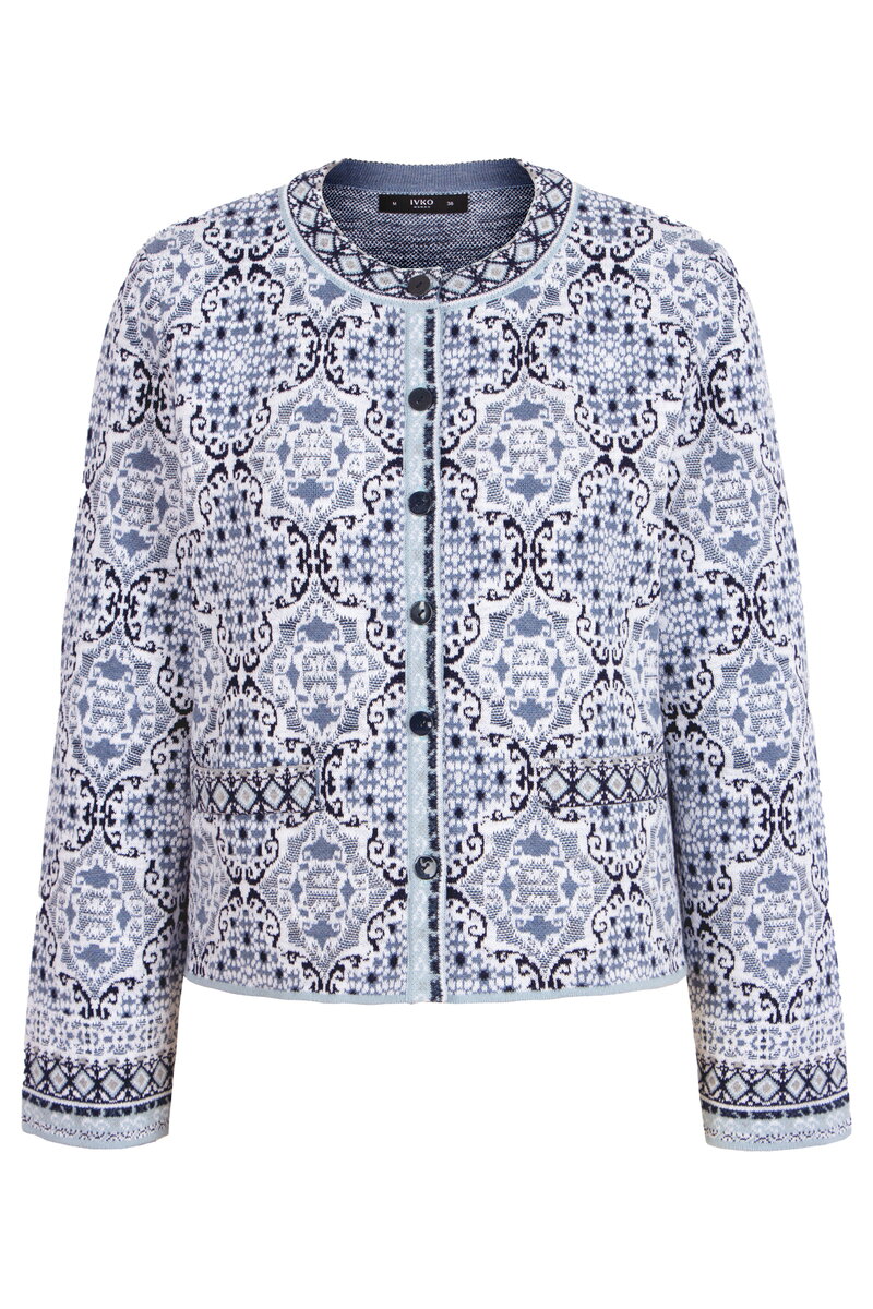 Jacket O-Neck, Morocco Pattern - ChinaBlue - Knitted Jackets
