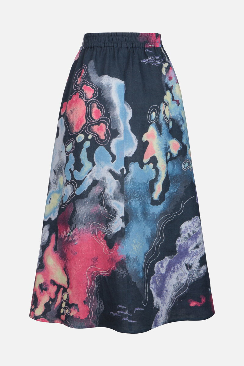 Printed Linen Skirt, Terrain Pattern