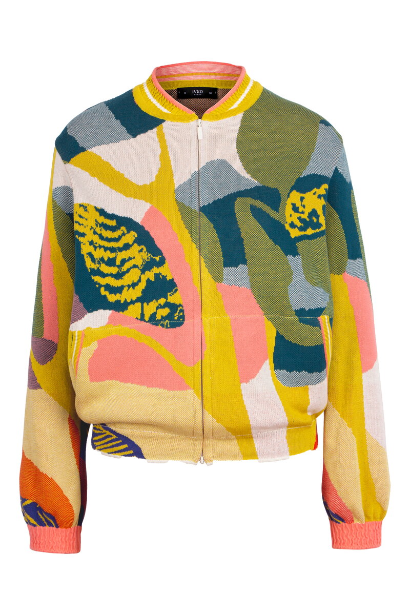 Bomber Jacket, Maximalists Tropics Pattern - Yellow - Knitted