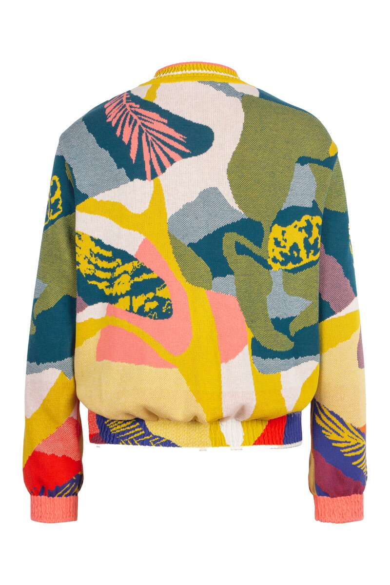 Bomber Jacket, Maximalists Tropics Pattern - Yellow - Knitted