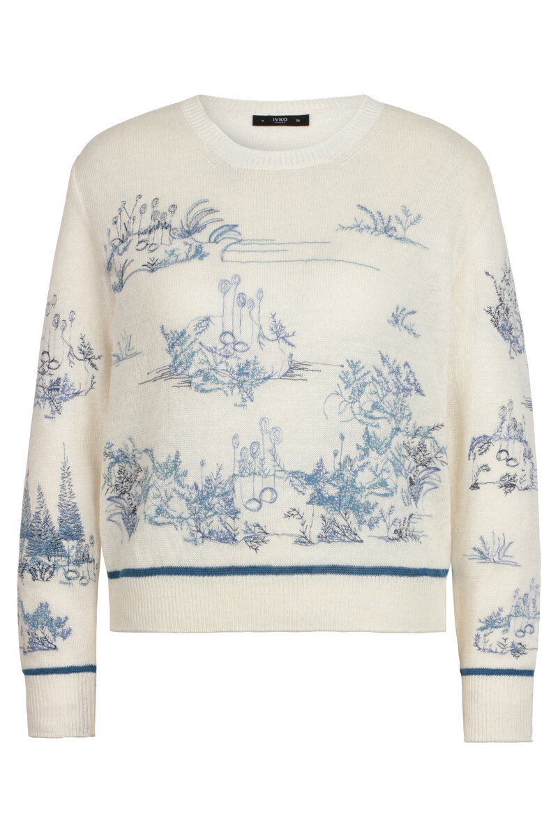 Pullover mit Stickerei, Garten Nostalgie Motiv