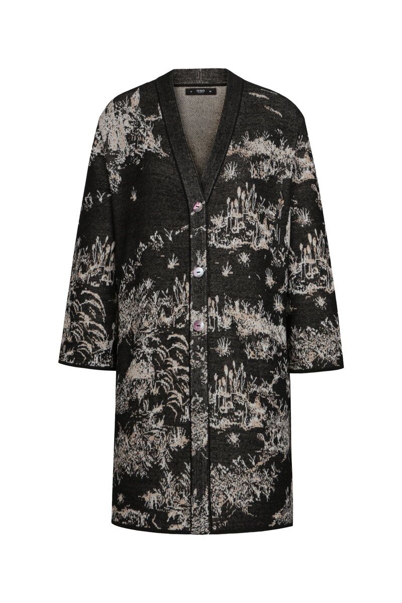 Lange Strickjacke, Garten Nostalgie Motiv