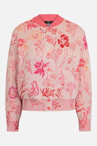 Jacquard Bomber Jacket, Floral Pattern - LightPink - Knitted