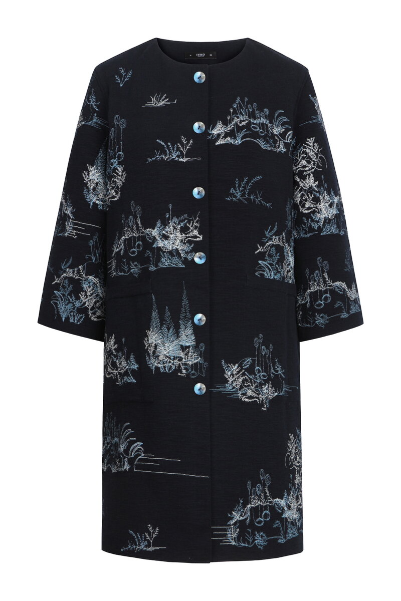 【極美品】ARTS&SCIENCE 22SS コート 紺 ヴィンテージ調 Coatigan with Embroidery, Garden Nostalgic Pattern - Navy