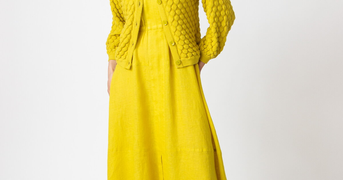 Solid Cardigan, Structure Pattern - Yellow - Cardigans