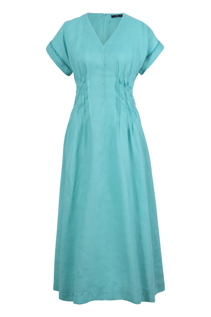Linen Dress - Aqua - Dresses and skirts - Ivko Woman