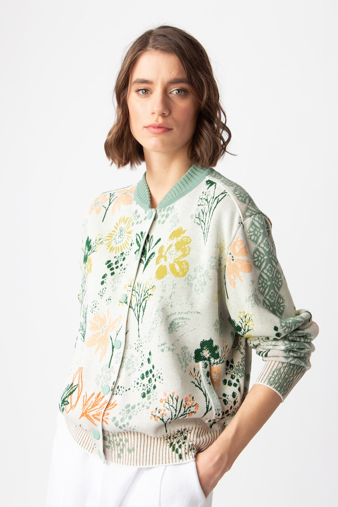 Jacquard Bomber Jacket, Floral Pattern