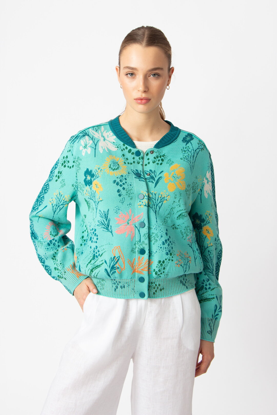 Jacquard-Bomberjacke, Floralmuster