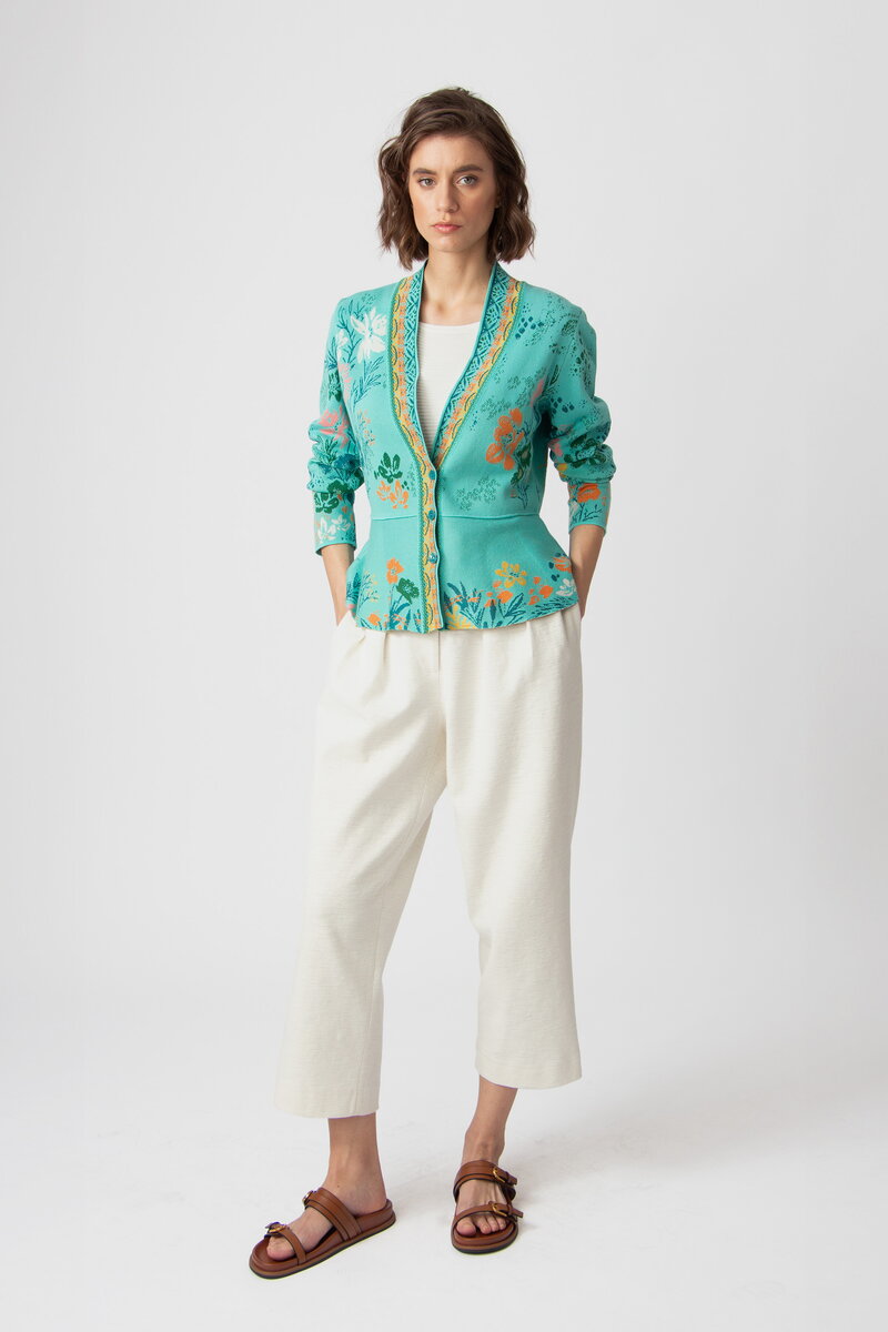 V-Neck Jacket, Floral Pattern