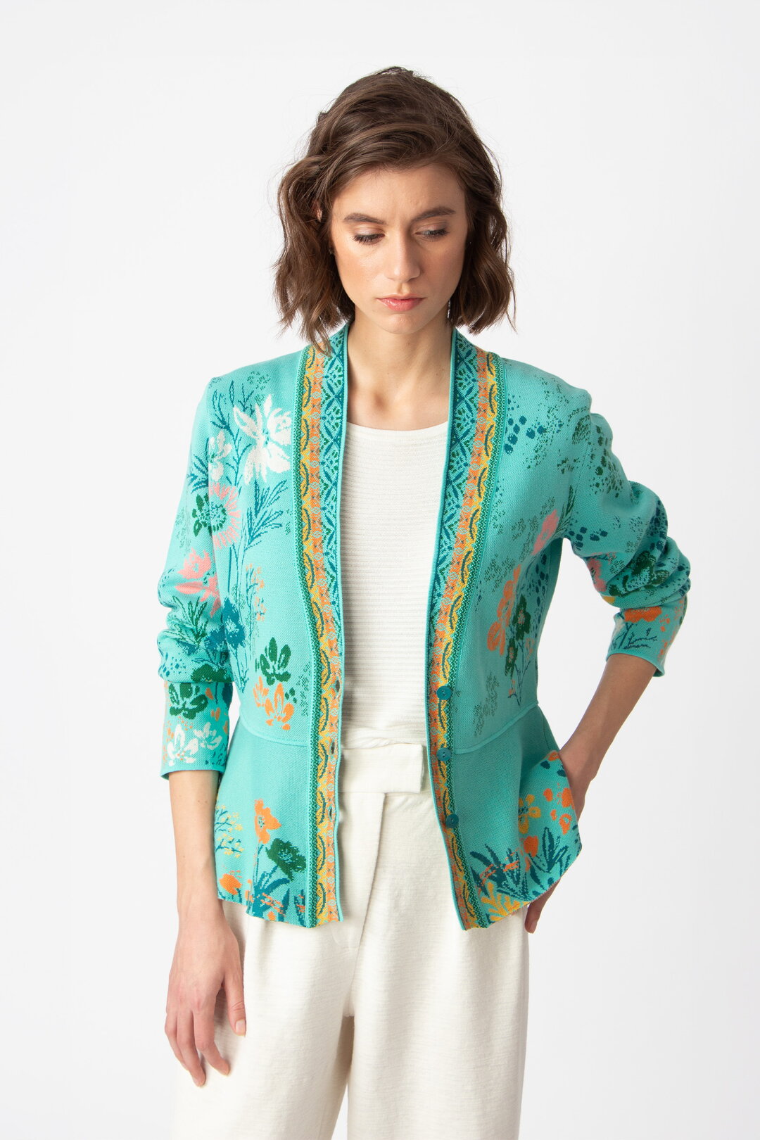 V-Neck Jacket, Floral Pattern