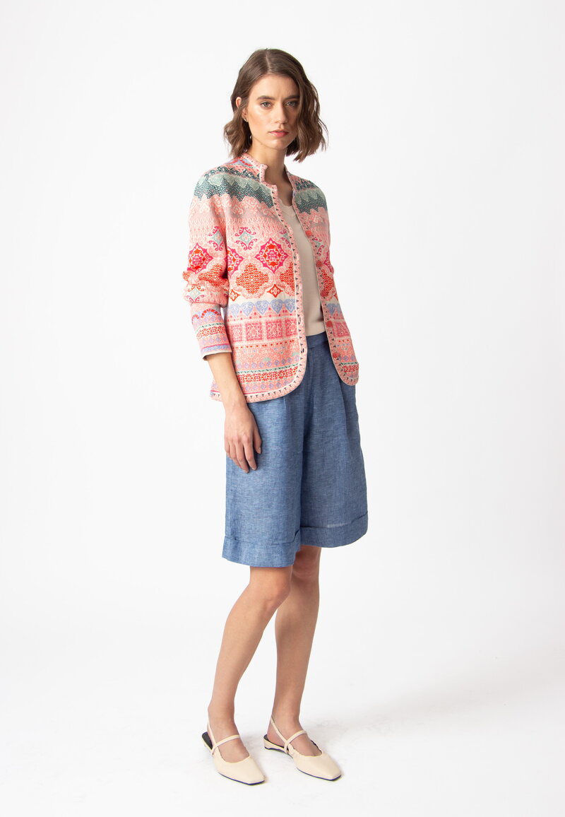 Jacquard Jacket, Morocco Pattern - Coral - Cardigans - Ivko Woman