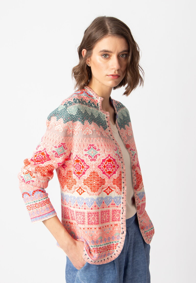 Jacquard Jacket, Morocco Pattern - Coral - Cardigans - Ivko Woman