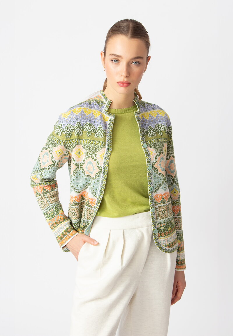 Jacquard Jacket, Morocco Pattern - PastelGreen - Cardigans - Ivko
