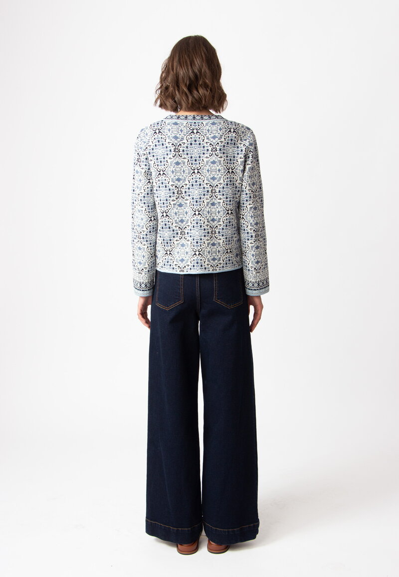 Jacket O-Neck, Morocco Pattern - ChinaBlue - Knitted Jackets