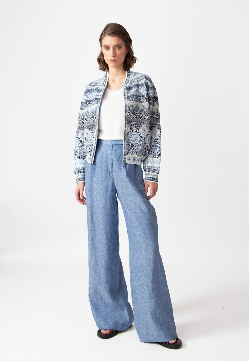 Bomber Jacket, Morocco Pattern - ChinaBlue - Knitted Jackets