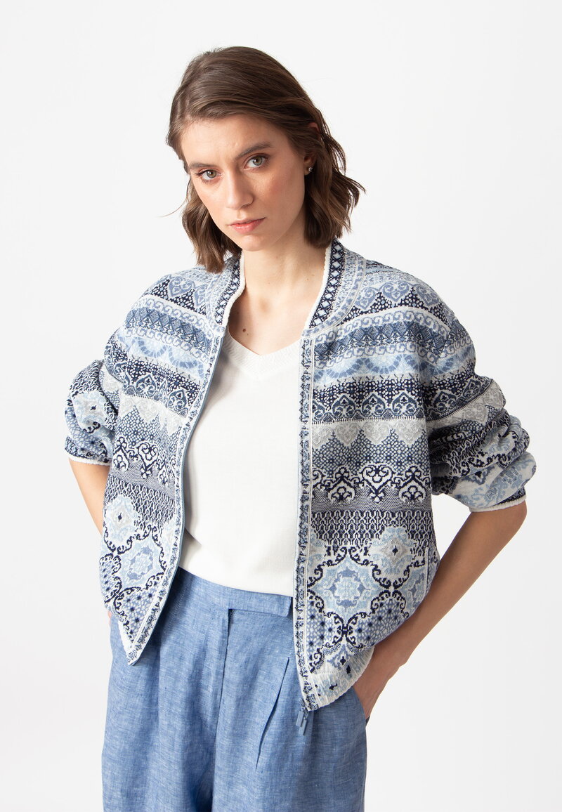 Bomber Jacket, Morocco Pattern - ChinaBlue - Knitted Jackets
