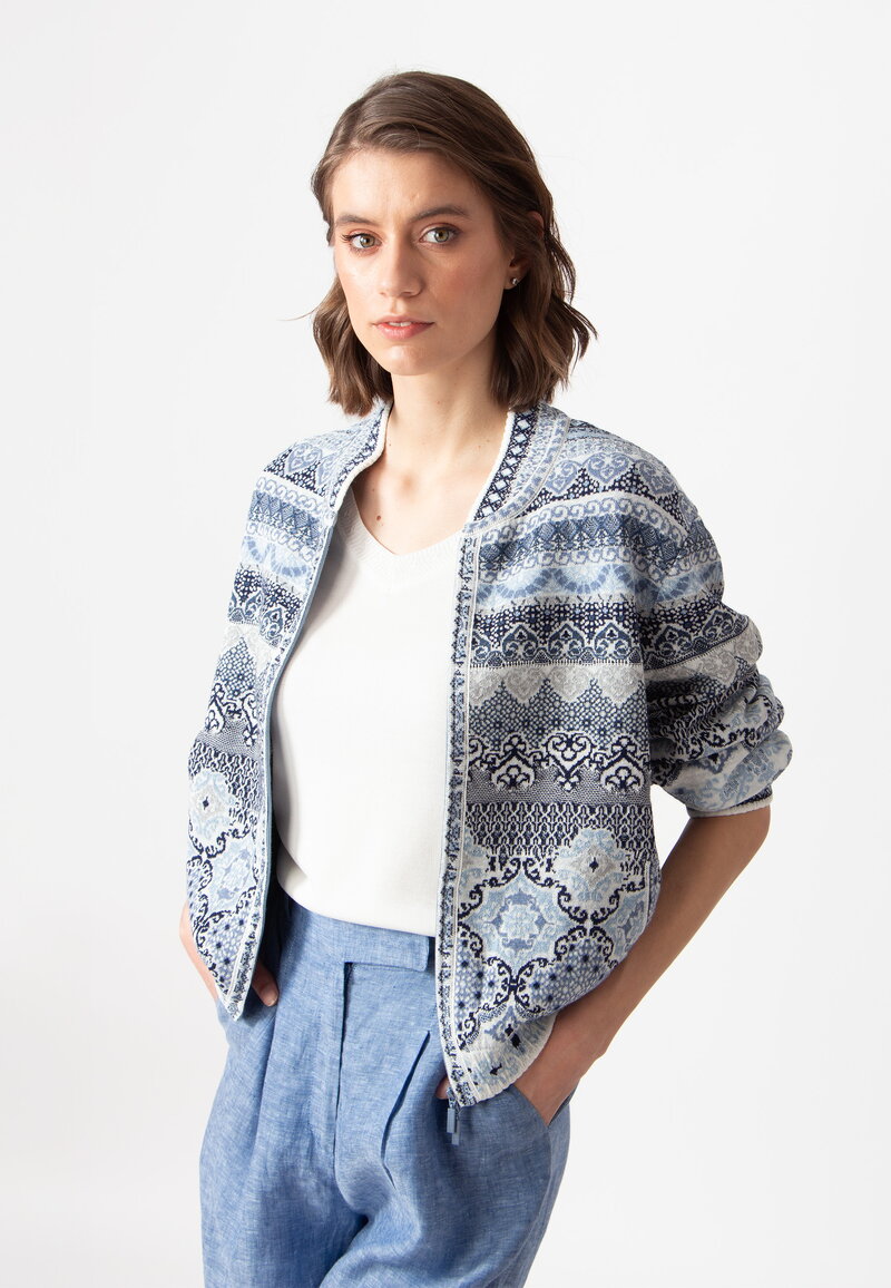 Bomber Jacket, Morocco Pattern - ChinaBlue - Knitted Jackets