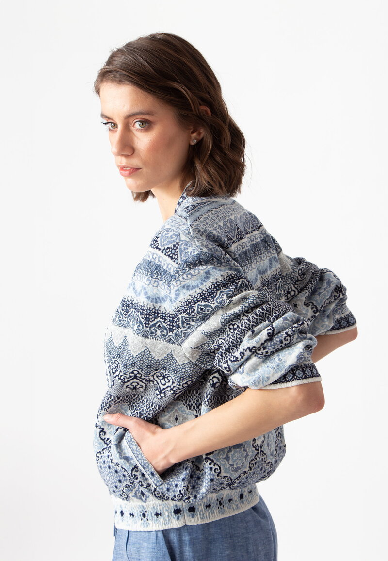 Bomber Jacket, Morocco Pattern - ChinaBlue - Knitted Jackets