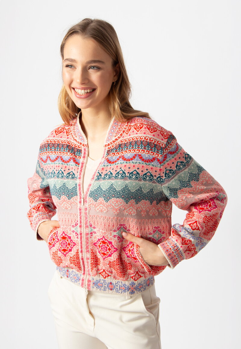 Bomber Jacket, Morocco Pattern - Coral - Knitted Jackets - Ivko Woman