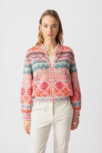 Bomber Jacket, Morocco Pattern - Coral - Knitted Jackets - Ivko Woman