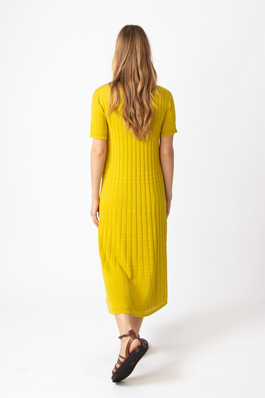 Solid O-Neck Ribbed Dress