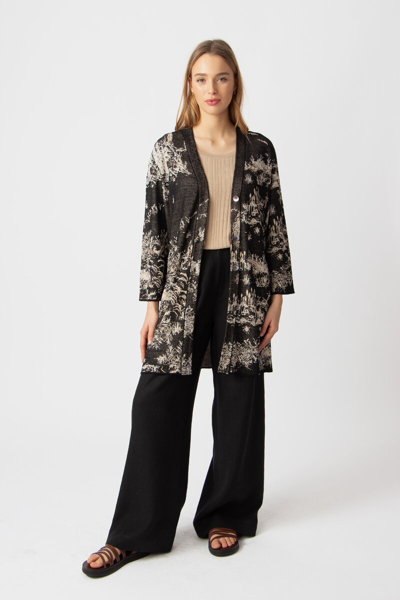 Lange Strickjacke, Garten Nostalgie Motiv