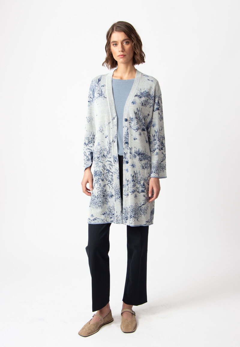 Long Cardigan, Garden Nostalgic Pattern - ChinaBlue - Cardigans