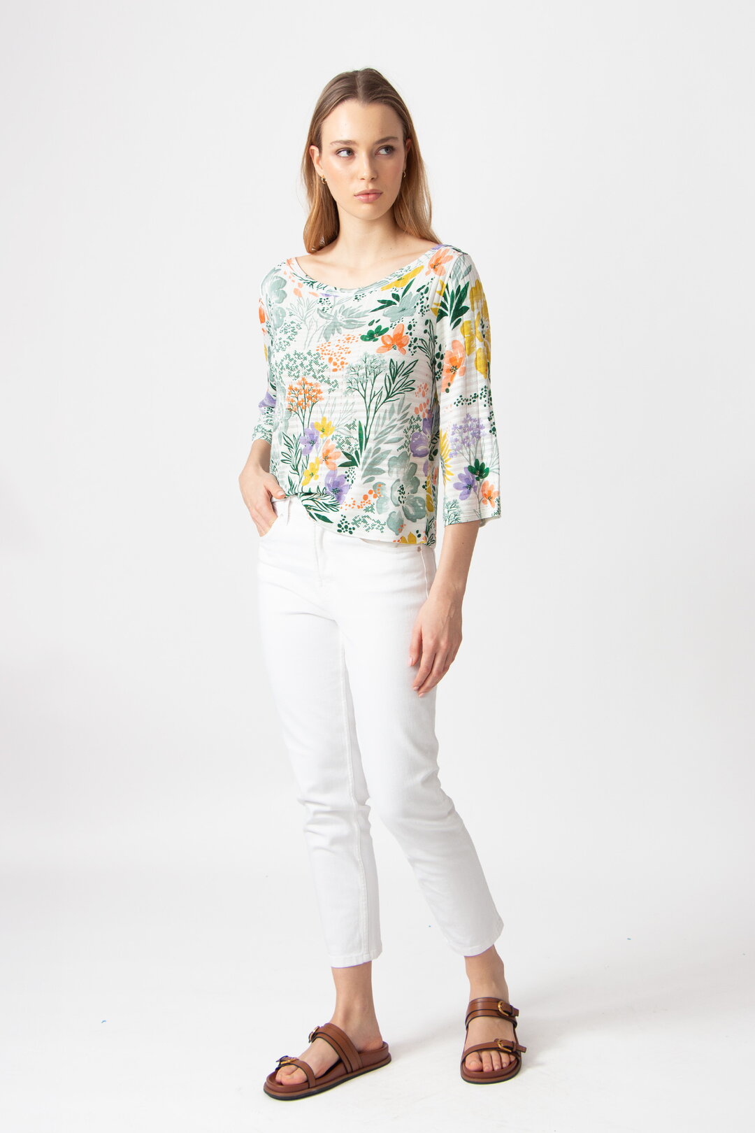 Boat Neck Pullover, Floral Print