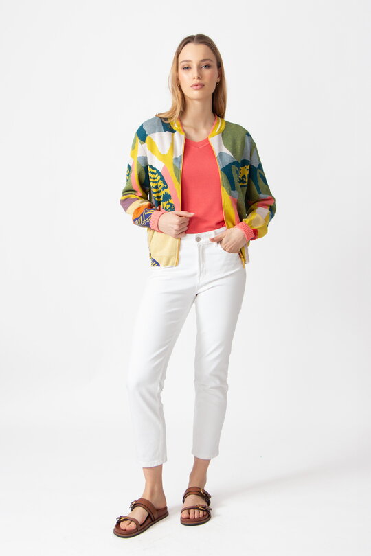Bomber Jacket, Maximalists Tropics Pattern - Yellow - Knitted