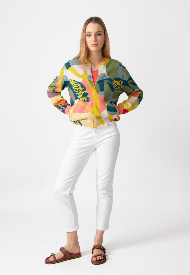 Bomber Jacket, Maximalists Tropics Pattern - Yellow - Knitted