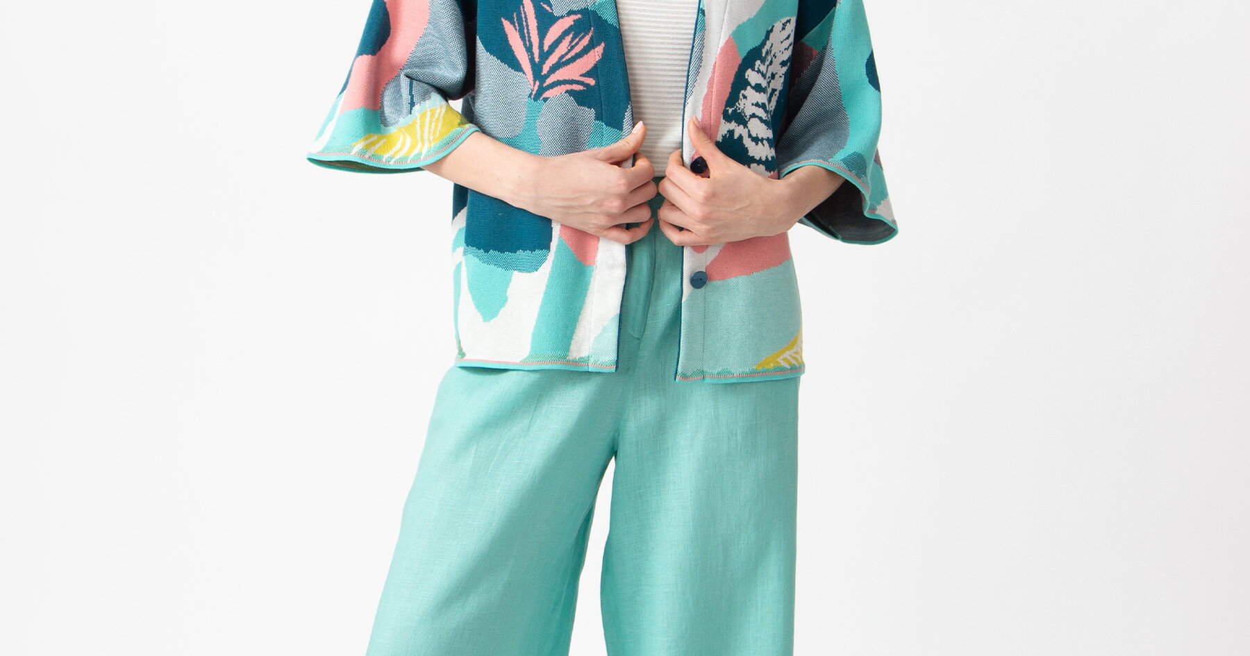 Maximalist Cardigans Knitted Cardigan, Maximalist Tropics Pattern - Aqua - Cardigans - Ivko ...