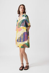 Bedrucktes Leinenkleid, Maximalist Tropics Motiv