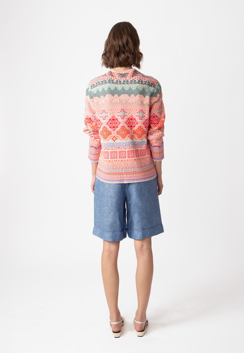 Jacquard Jacket, Morocco Pattern - Coral - Cardigans - Ivko Woman
