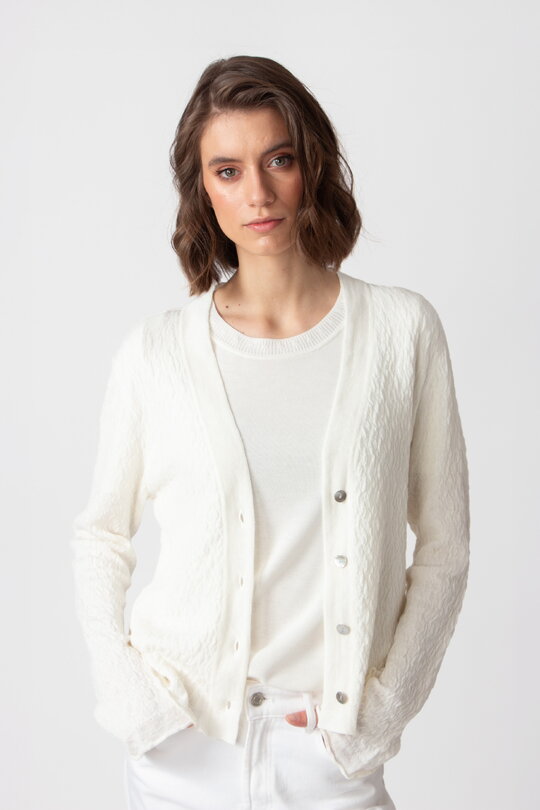 Cardigan V-Neck, Structure Pattern - Off-White - Cardigans - Ivko