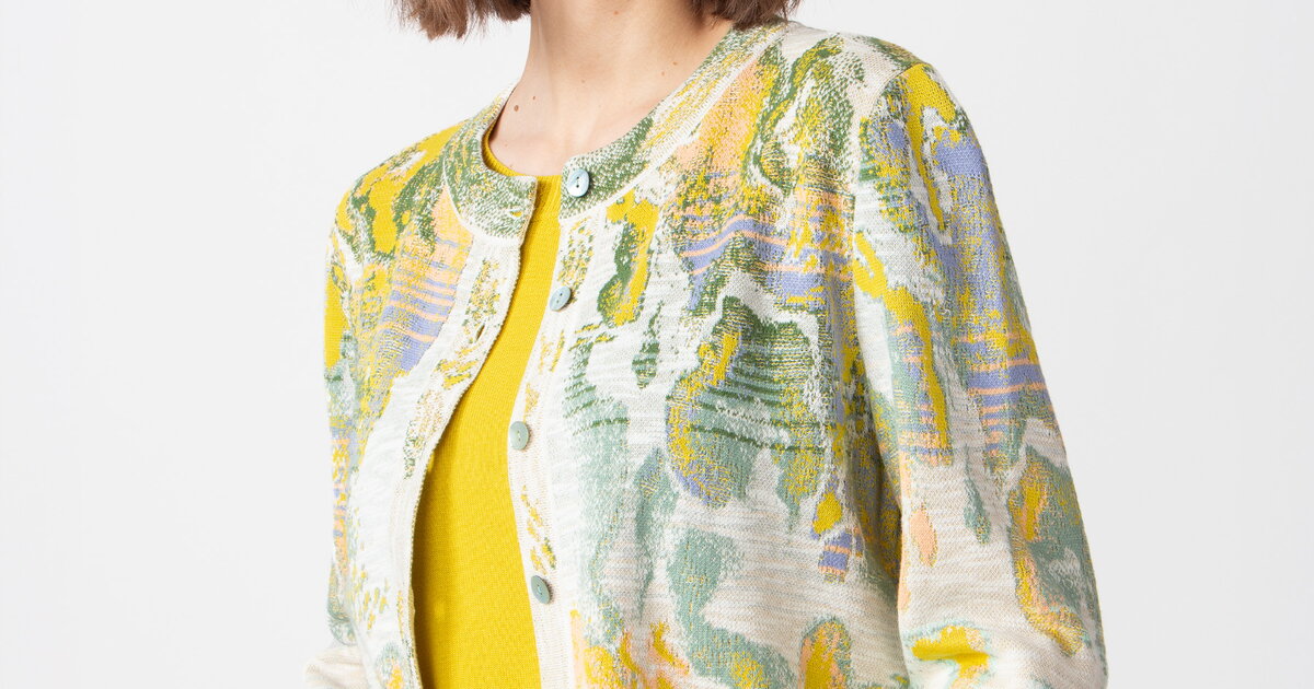 Short Cardigan, Terrain Pattern - White - Cardigans - Ivko Woman