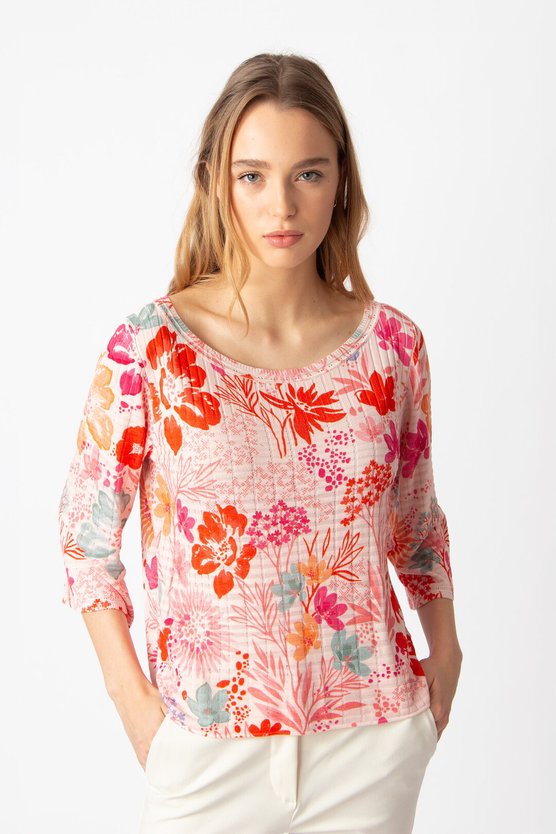 Boat Neck Pullover, Floral Print