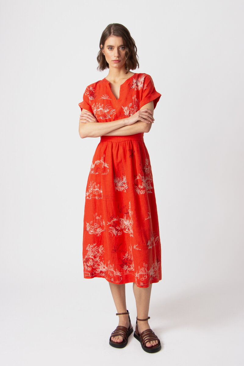 Leinenkleid, Garten Nostalgie Motiv