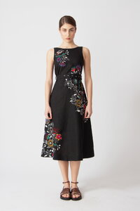 Linen dress with Floral Embroidery