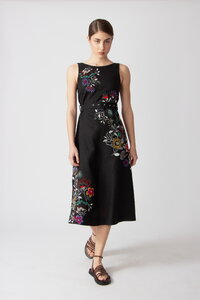 Linen dress with Floral Embroidery