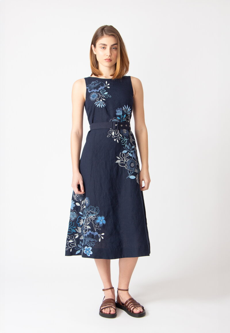 princess polly baby blue dress Miss Circle Women's Taleah Floral Print Linen Mini Dress with Lace Trim - Blue main image 1