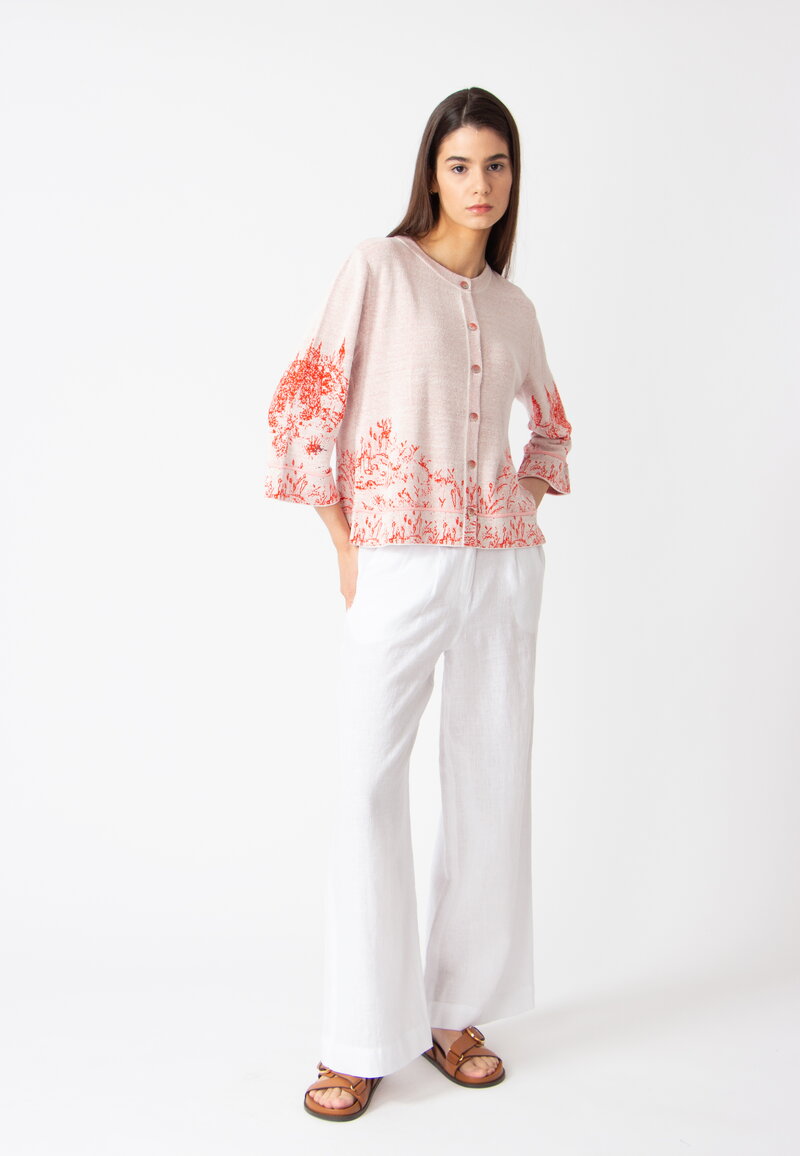 Jacquard Cardigan, Garden Nostalgic Pattern - Coral - Cardigans
