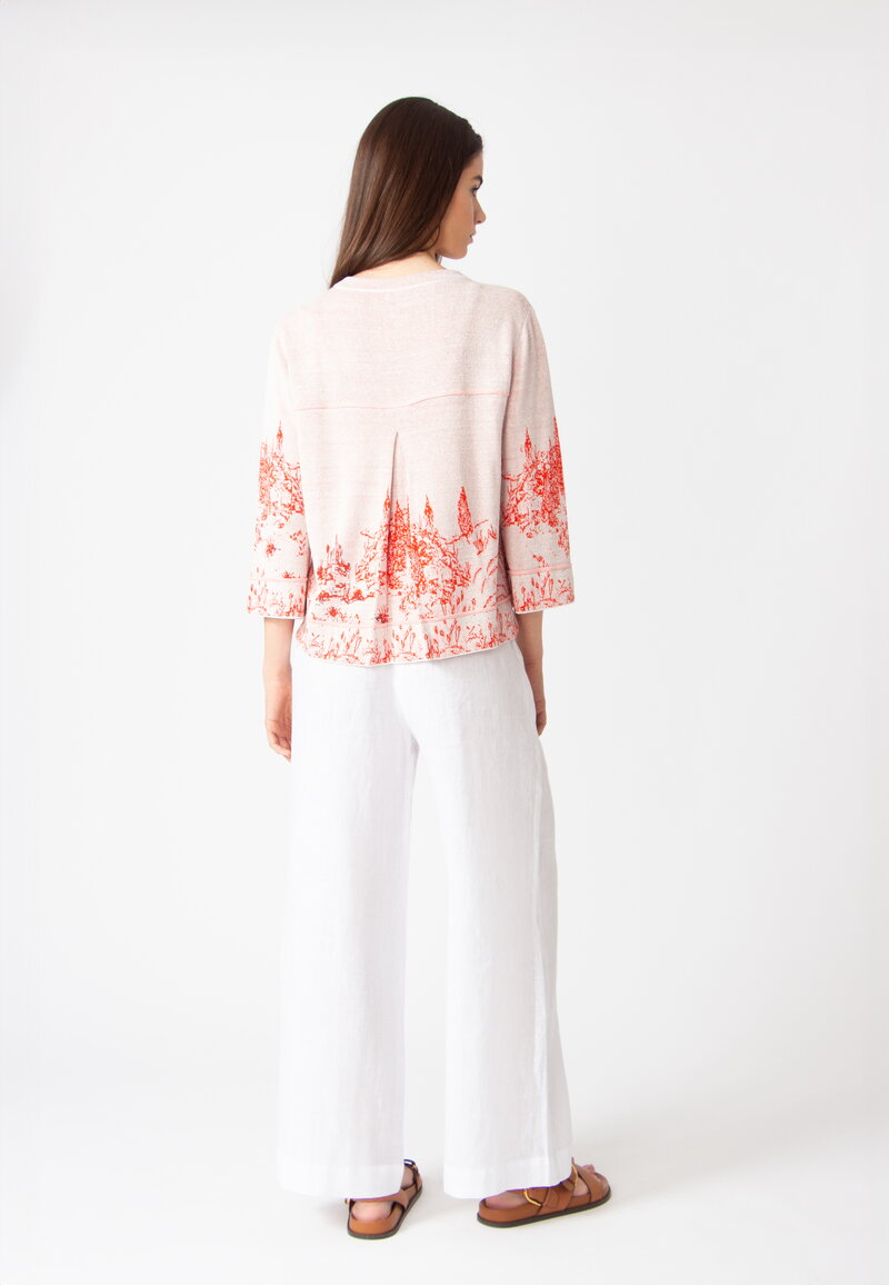 Jacquard Cardigan, Garden Nostalgic Pattern - Coral - Cardigans