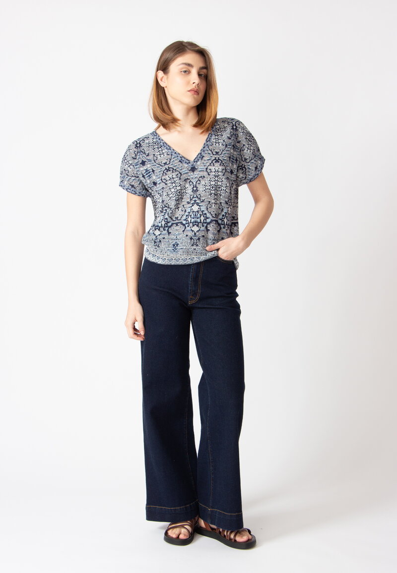 V-Neck Pullover, Morocco Pattern - ChinaBlue - Pullovers - Ivko Woman