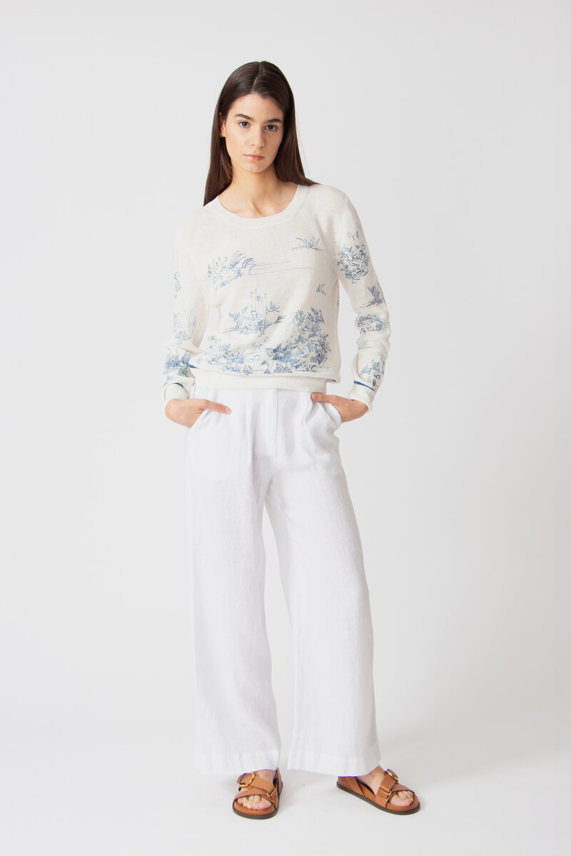 Pullover mit Stickerei, Garten Nostalgie Motiv