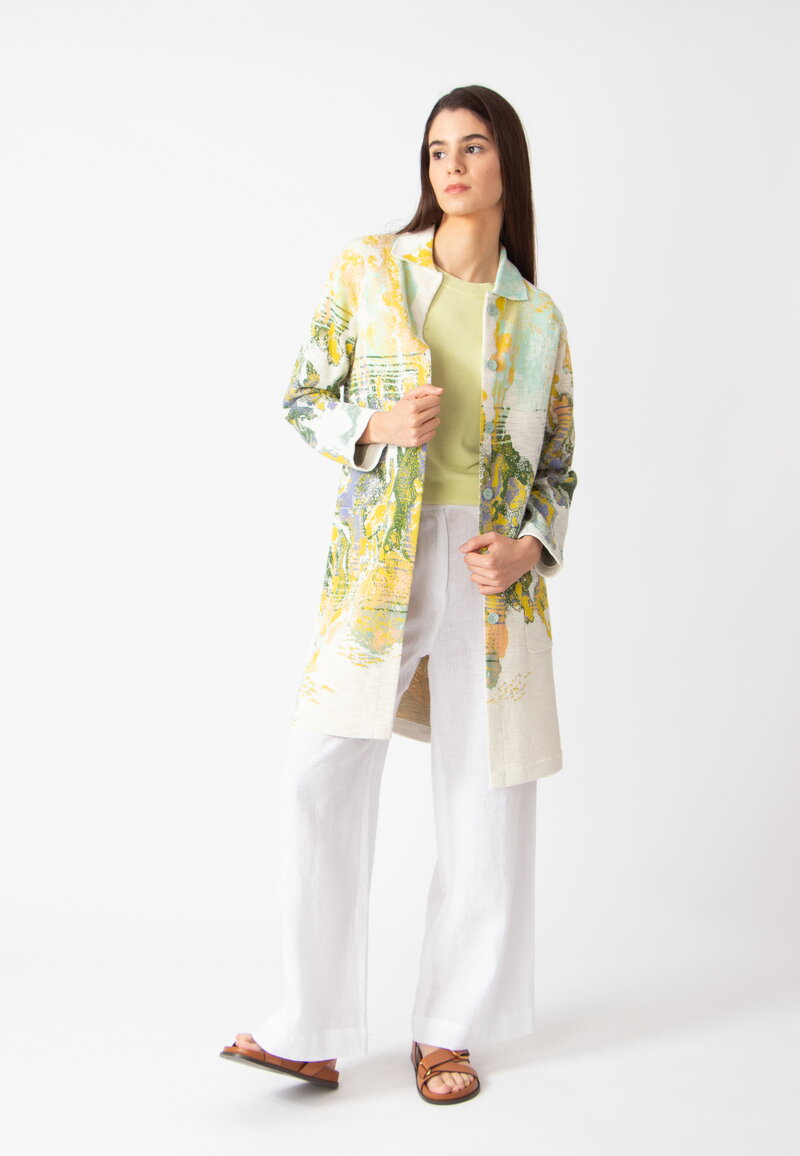 Jacquard Coat, Terrain Pattern - White - Outerwear - Ivko Woman