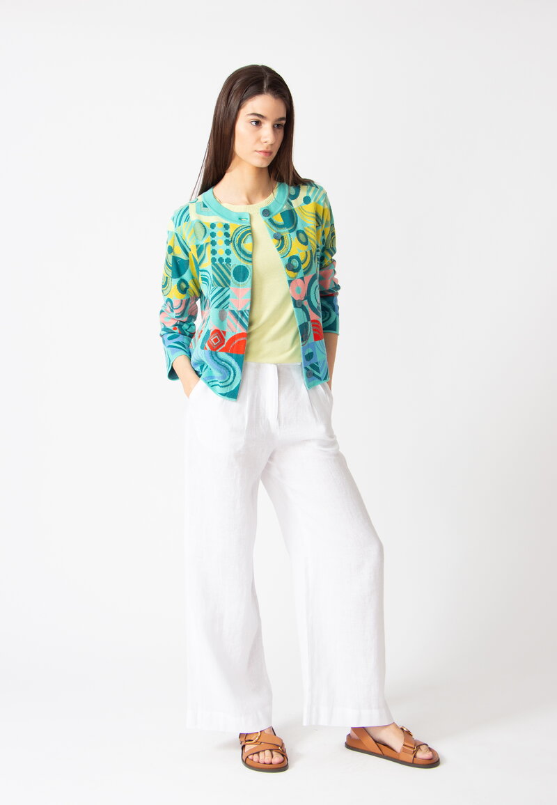 Jacket O-Neck, Mix&Match Pattern - Aqua - Knitted Jackets - Ivko Woman