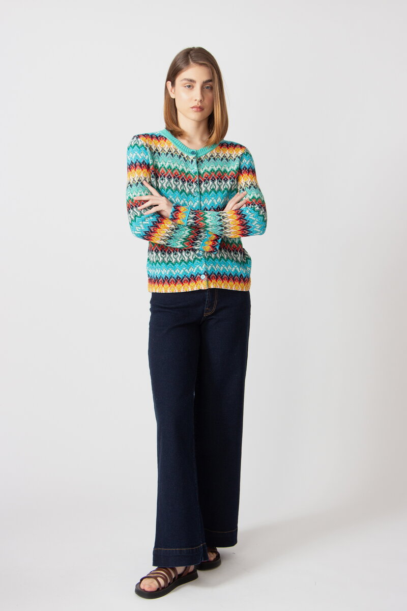Strickjacke O-Ausschnitt, Retro Crochet Motiv