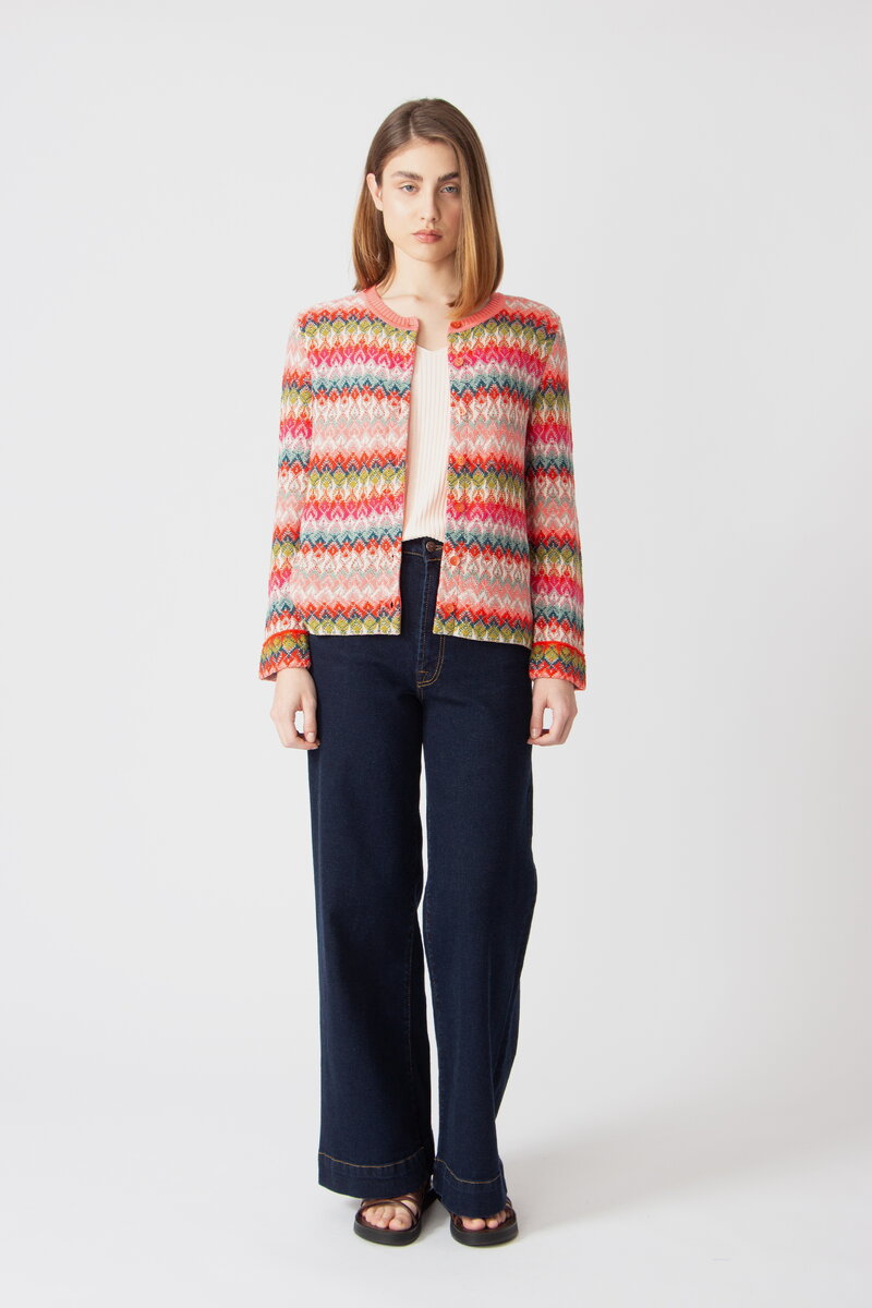 Strickjacke O-Ausschnitt, Retro Crochet Motiv