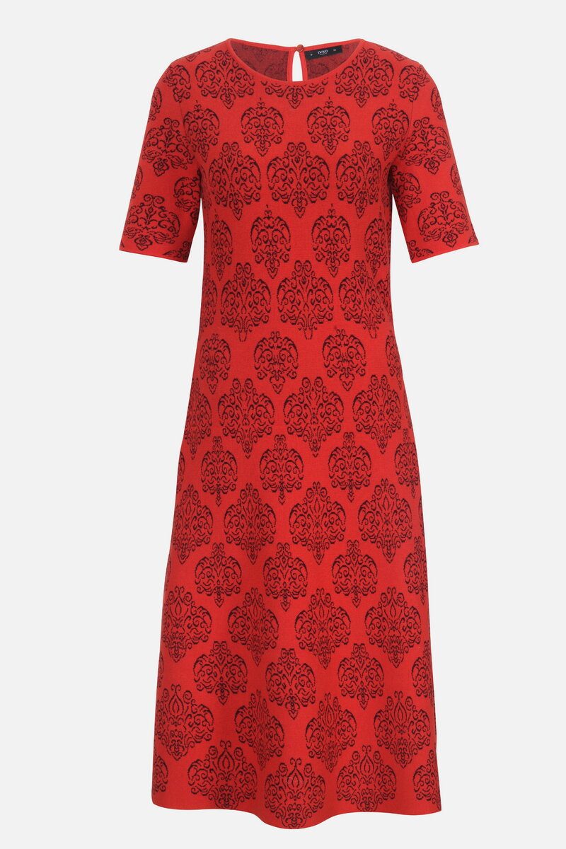 Midi Dress with Short Sleeves, Ornament Pattern
