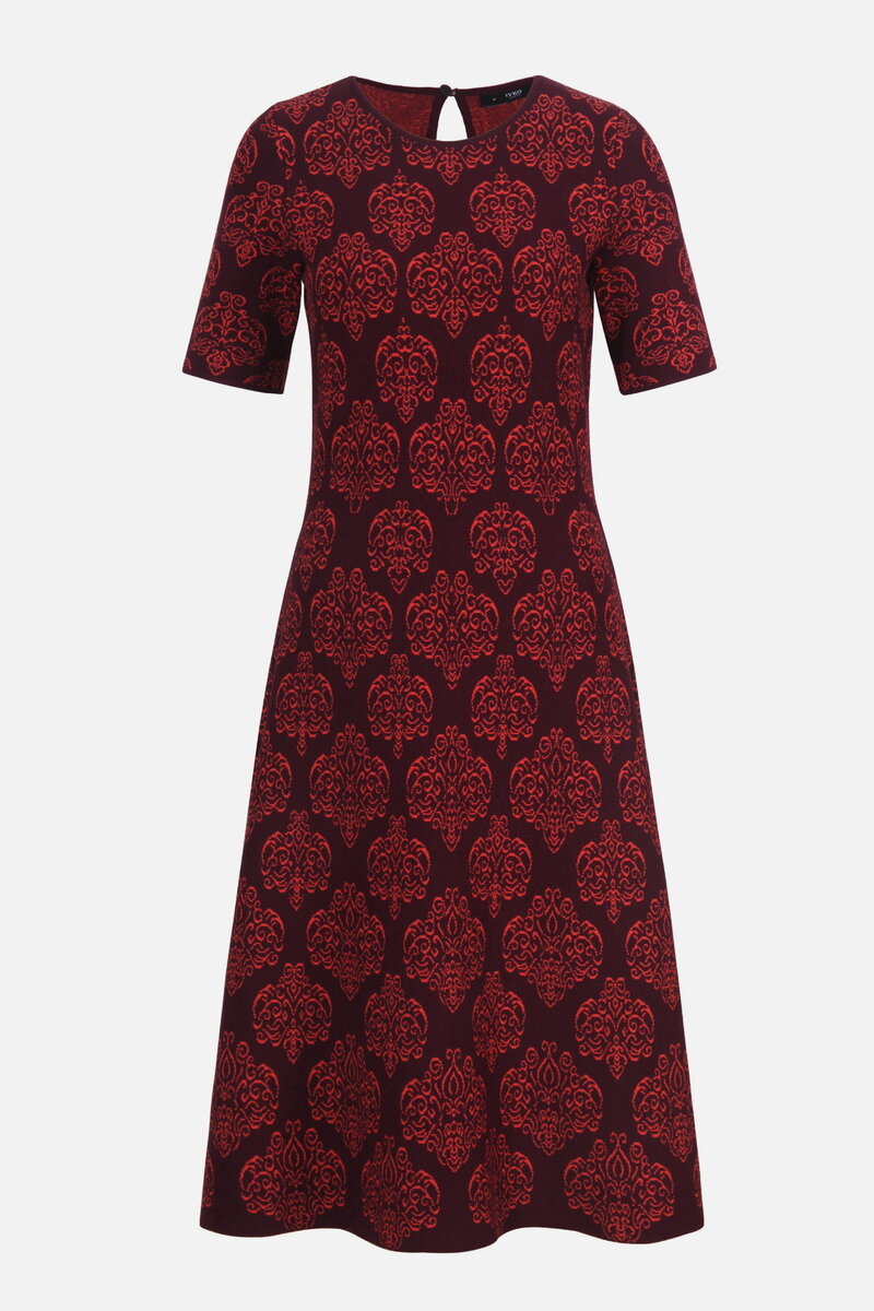 Midi Dress with Short Sleeves, Ornament Pattern